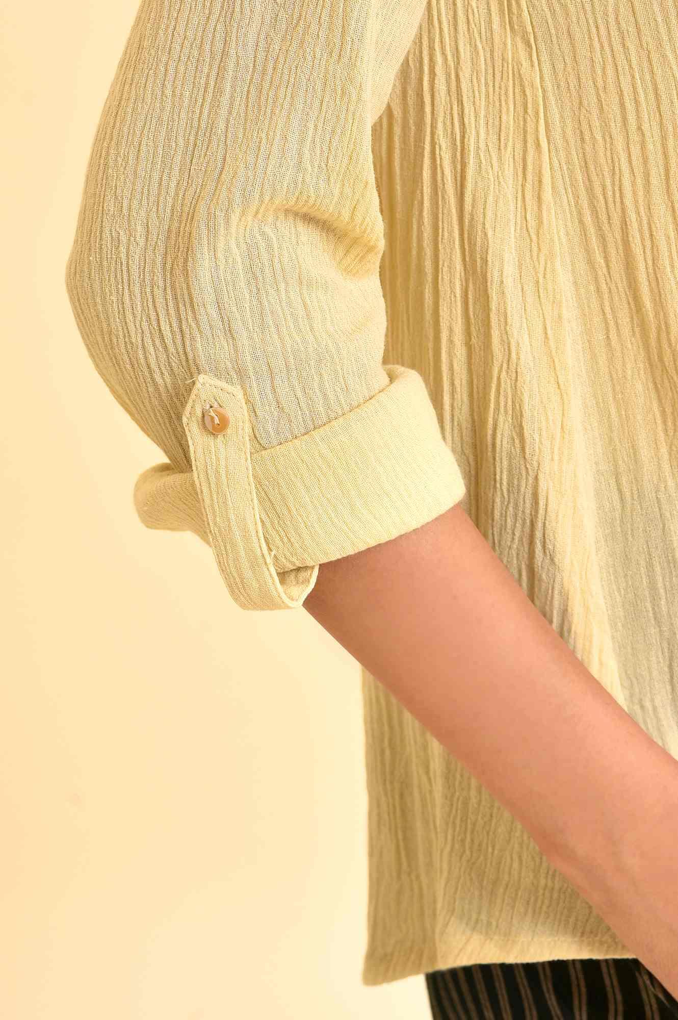 W for Woman Yellow Mandarin Collar Top | Grocsy