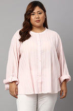 W for Woman Light Pink Mandarin Collar Plus Size Top | Grocsy