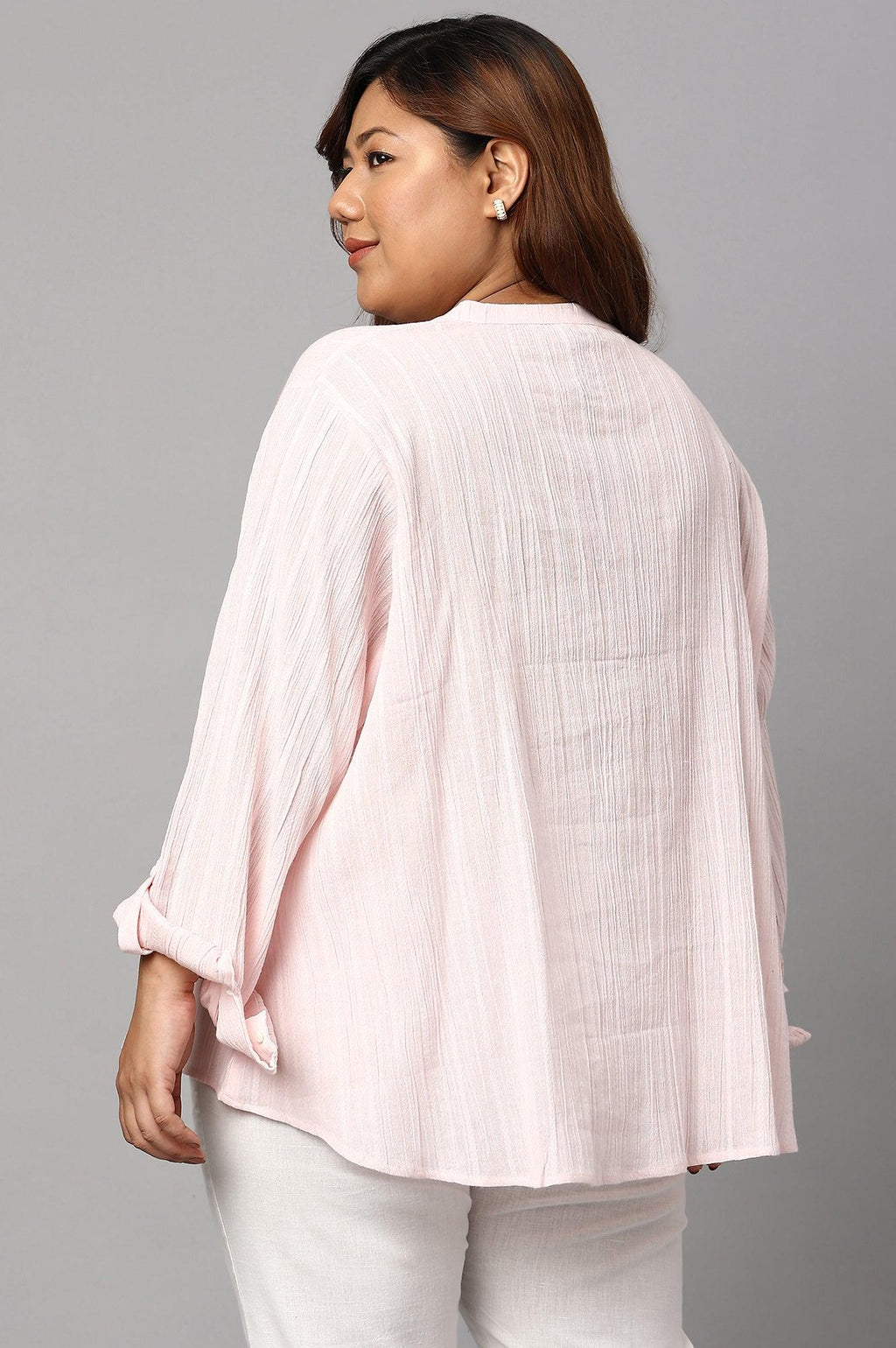 W for Woman Light Pink Mandarin Collar Plus Size Top | Grocsy