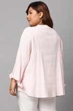 W for Woman Light Pink Mandarin Collar Plus Size Top | Grocsy