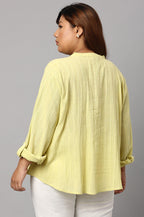 W for Woman Celery Green Mandarin Collar Plus Size Top | Grocsy