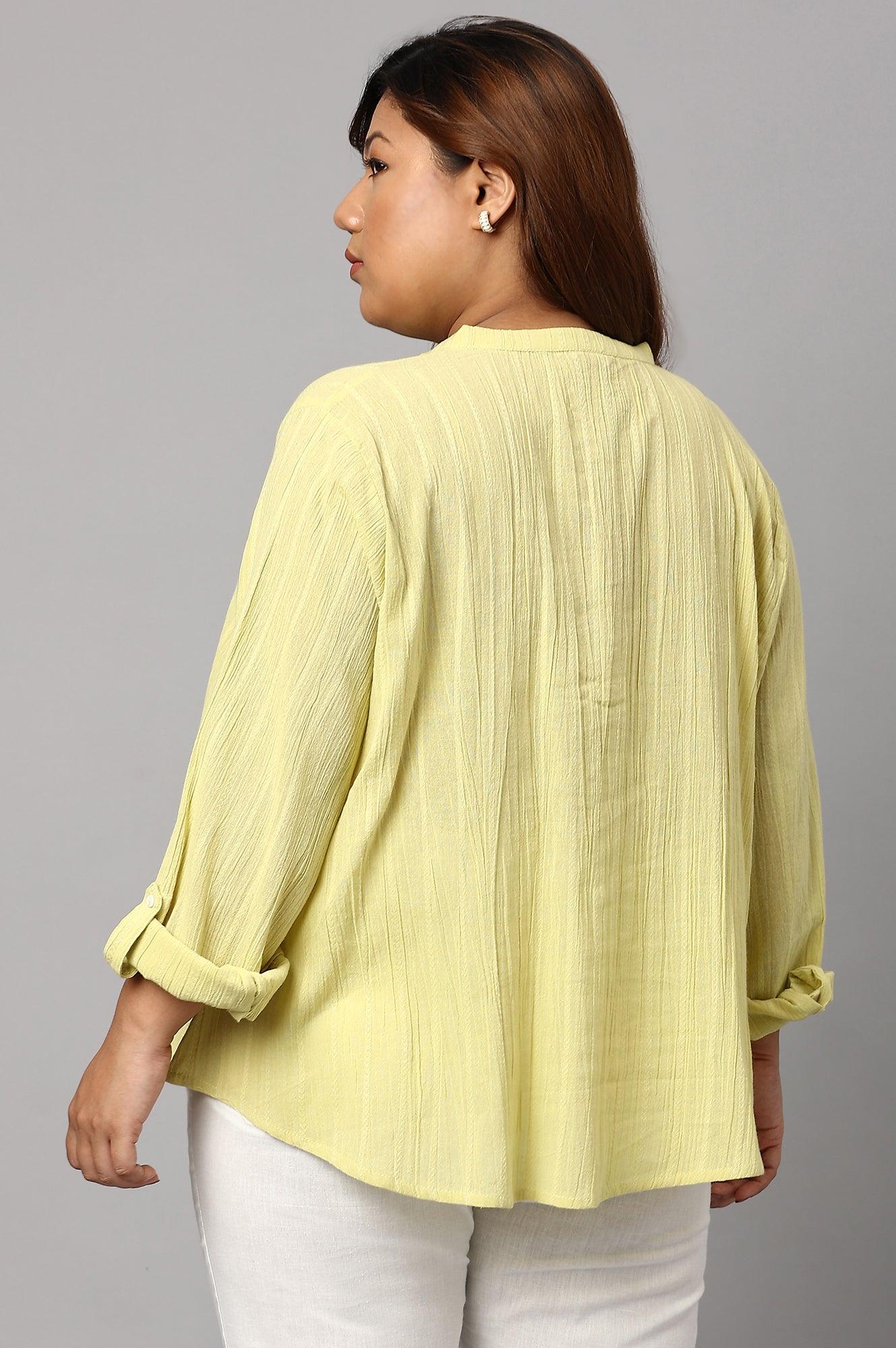 W for Woman Celery Green Mandarin Collar Plus Size Top | Grocsy