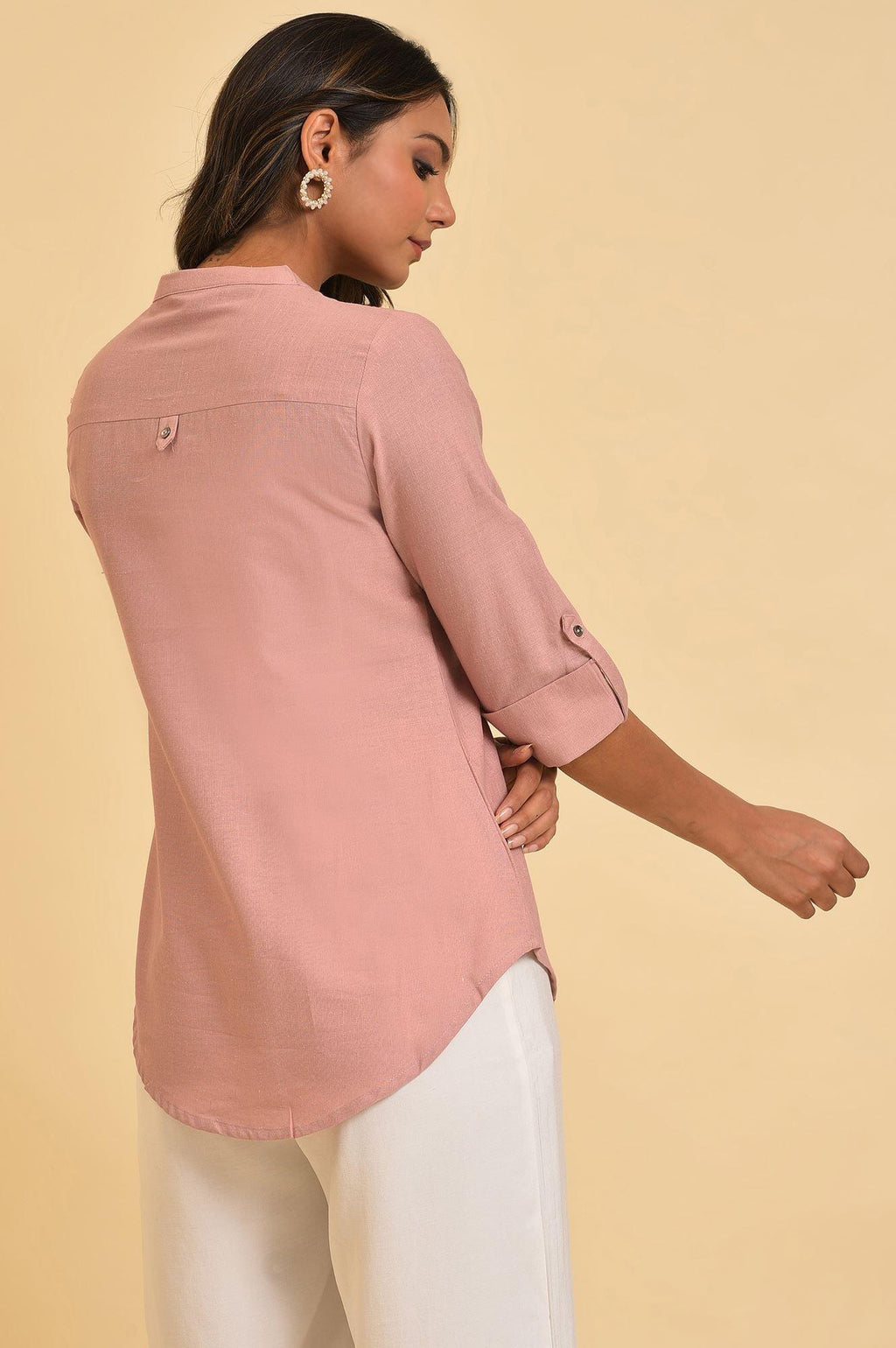 W for Woman Pink Cotton Flax Top | Grocsy