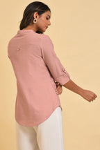 W for Woman Pink Cotton Flax Top | Grocsy