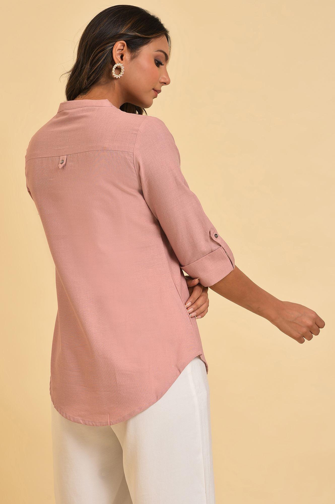 W for Woman Pink Cotton Flax Top | Grocsy
