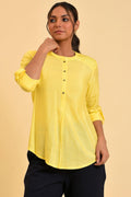 W for Woman Yellow Blue Cotton Flax Top | Grocsy