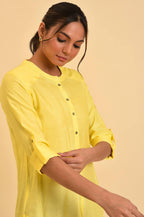 W for Woman Yellow Blue Cotton Flax Top | Grocsy