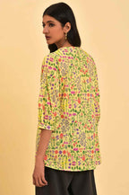 W for Woman Yellow Floral Printed Top With Thread Embroidery | Grocsy