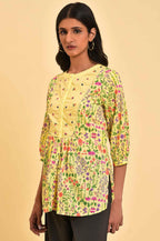 W for Woman Yellow Floral Printed Top With Thread Embroidery | Grocsy