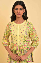 W for Woman Yellow Floral Printed Top With Thread Embroidery | Grocsy