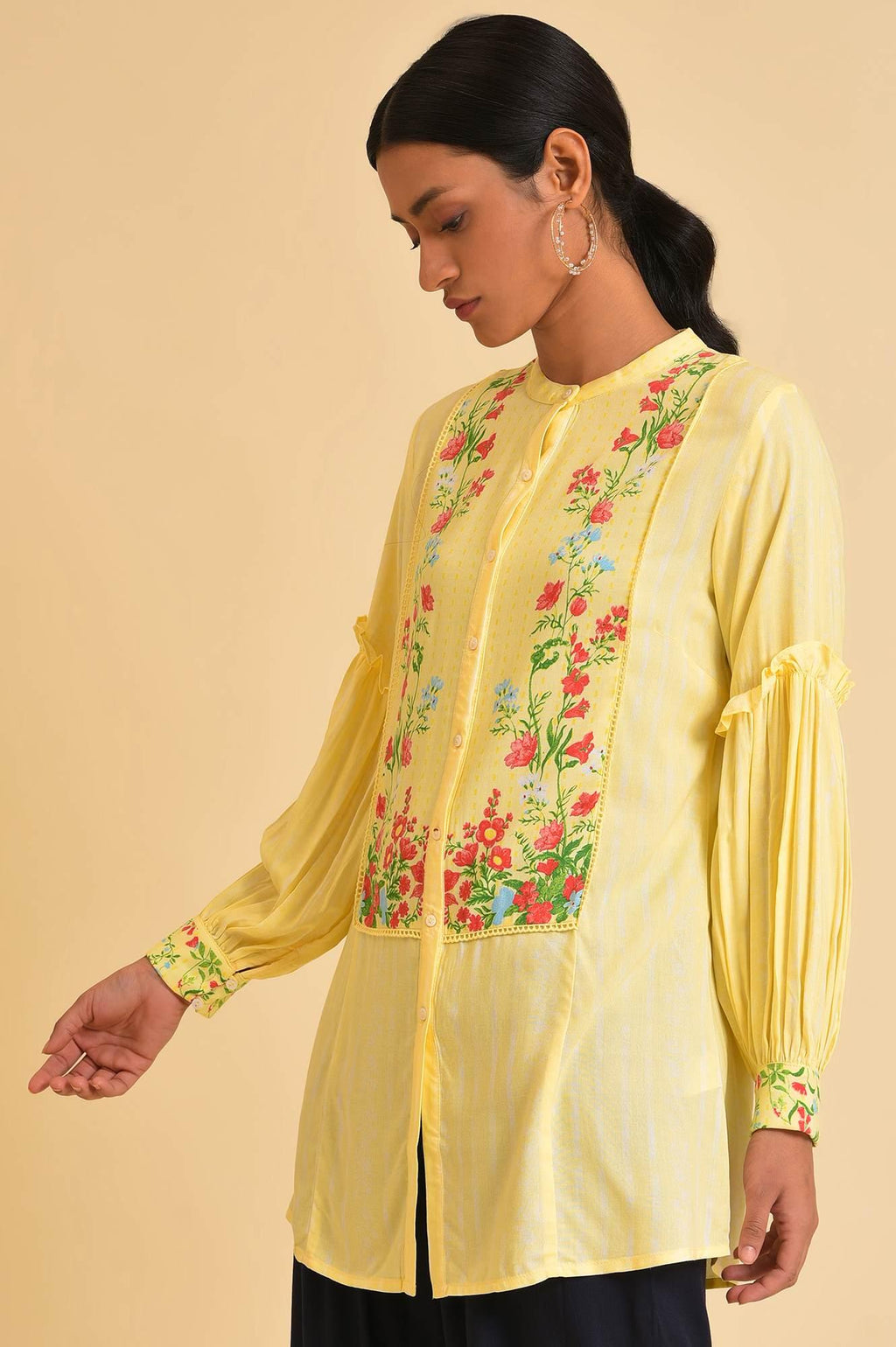 W for Woman Yellow Floral Printed Top | Grocsy