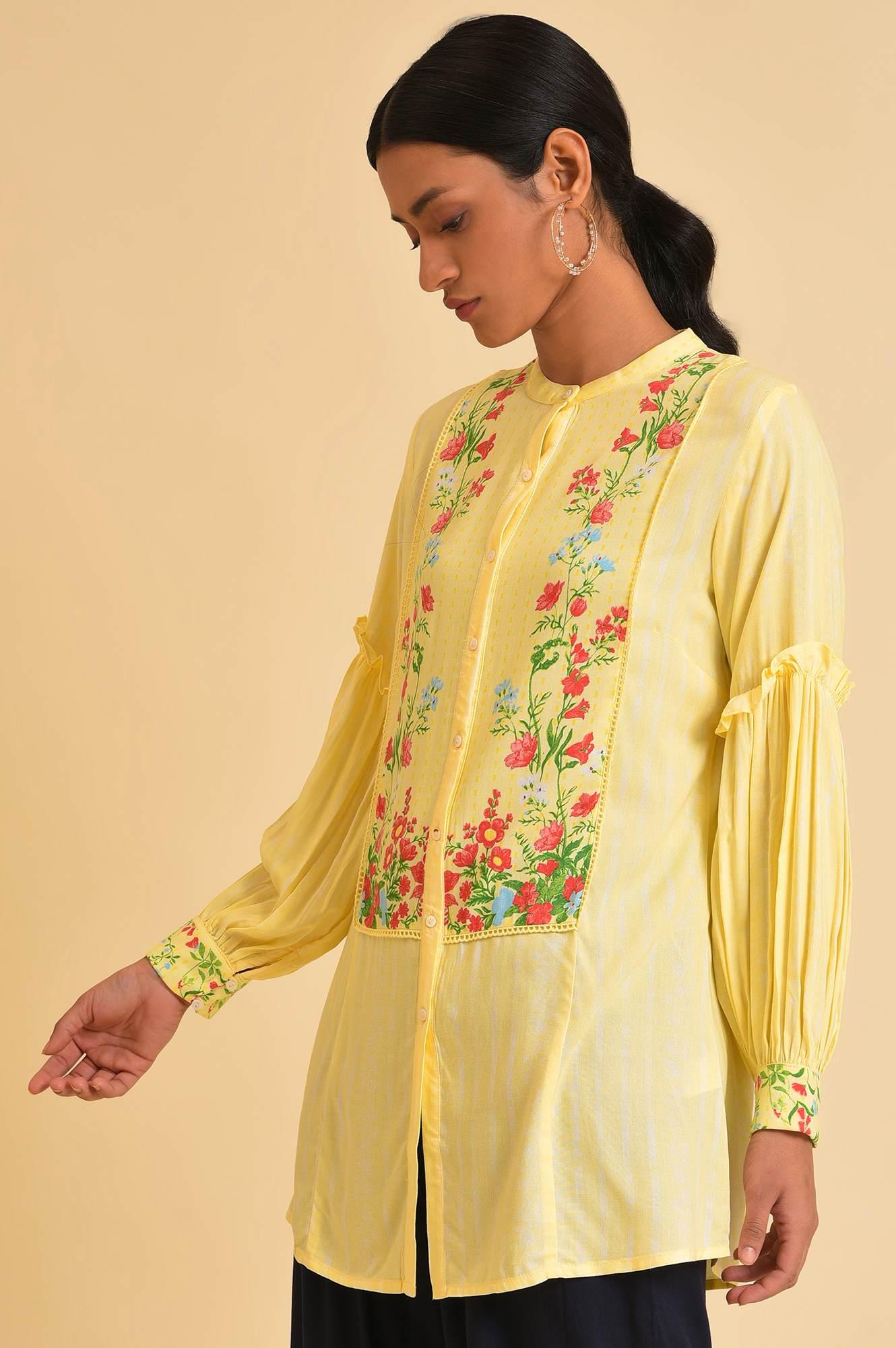 W for Woman Yellow Floral Printed Top | Grocsy