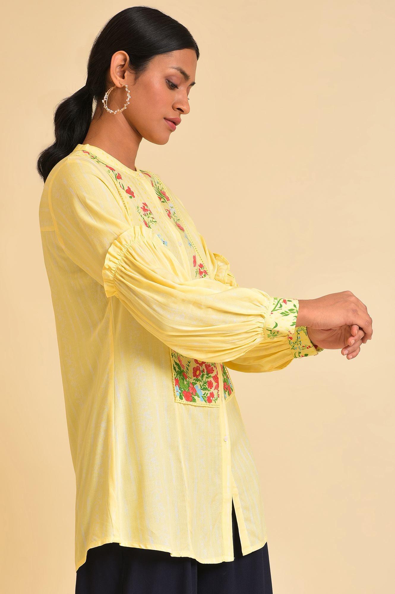 W for Woman Yellow Floral Printed Top | Grocsy