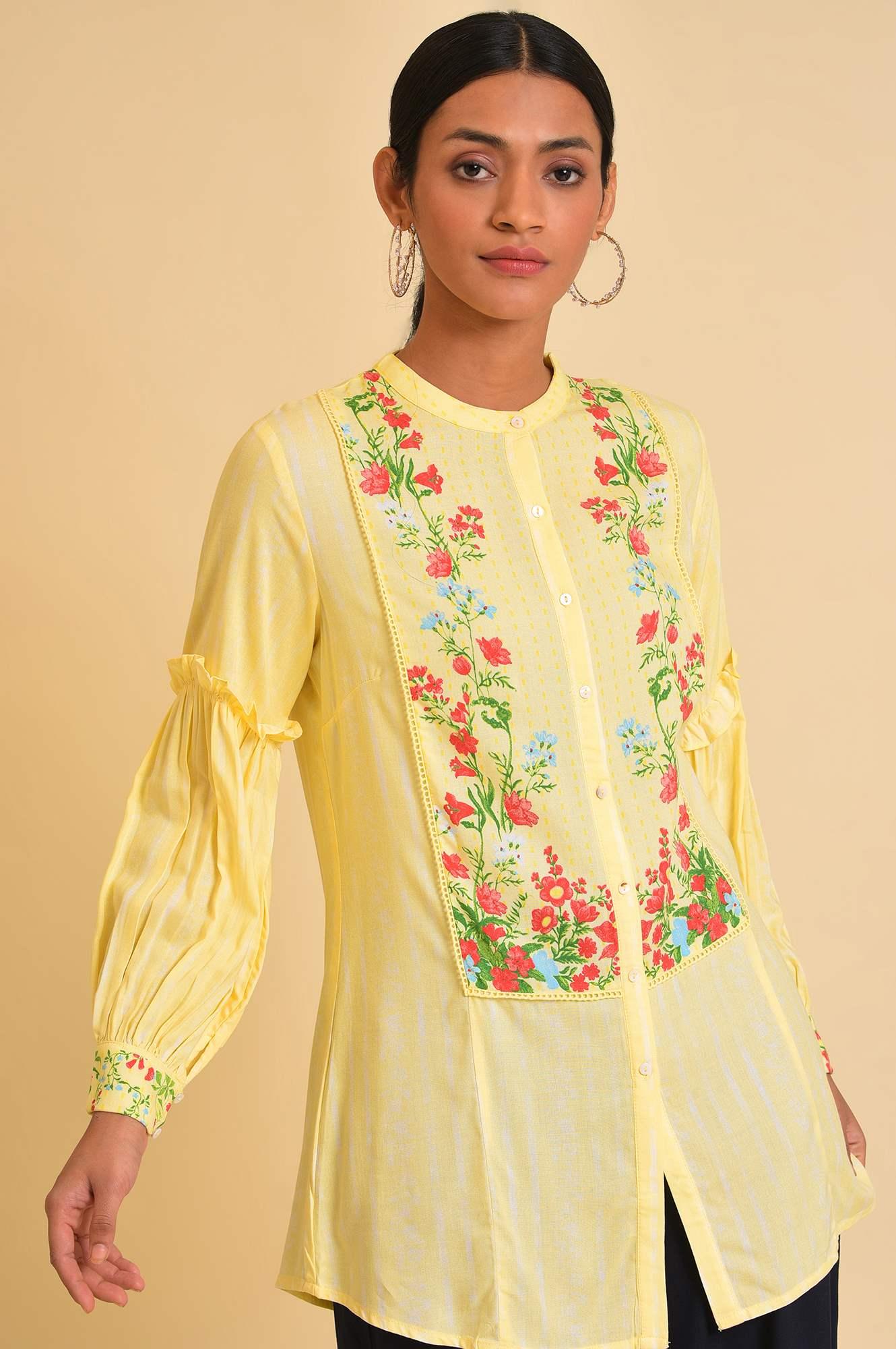 W for Woman Yellow Floral Printed Top | Grocsy