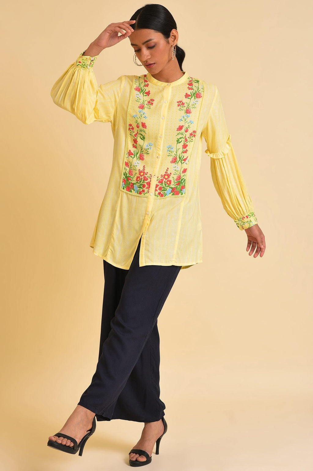 W for Woman Yellow Floral Printed Top | Grocsy
