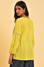 W for Woman Lime Yellow Seer Sucker Printed Top | Grocsy