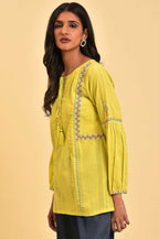 W for Woman Lime Yellow Seer Sucker Printed Top | Grocsy
