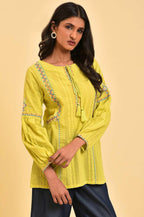 W for Woman Lime Yellow Seer Sucker Printed Top | Grocsy