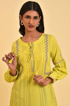 W for Woman Lime Yellow Seer Sucker Printed Top | Grocsy