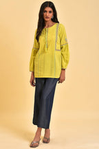 W for Woman Lime Yellow Seer Sucker Printed Top | Grocsy