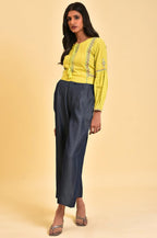 W for Woman Lime Yellow Seer Sucker Printed Top | Grocsy