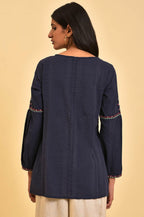 W for Woman Navy Embroidered A-Line Western Top | Grocsy