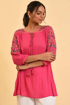 W for Woman Pink Embroidered Flared Top | Grocsy