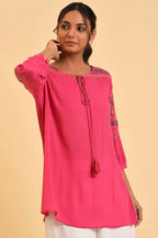 W for Woman Pink Embroidered Flared Top | Grocsy