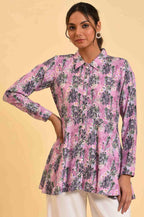 W for Woman Purple Floral Printed Flared Top | Grocsy