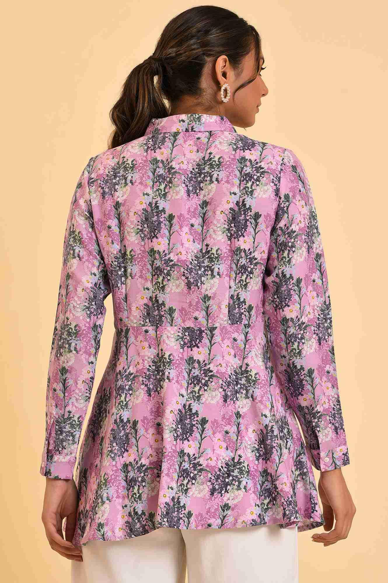 W for Woman Purple Floral Printed Flared Top | Grocsy