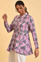 W for Woman Purple Floral Printed Flared Top | Grocsy