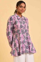 W for Woman Purple Floral Printed Flared Top | Grocsy