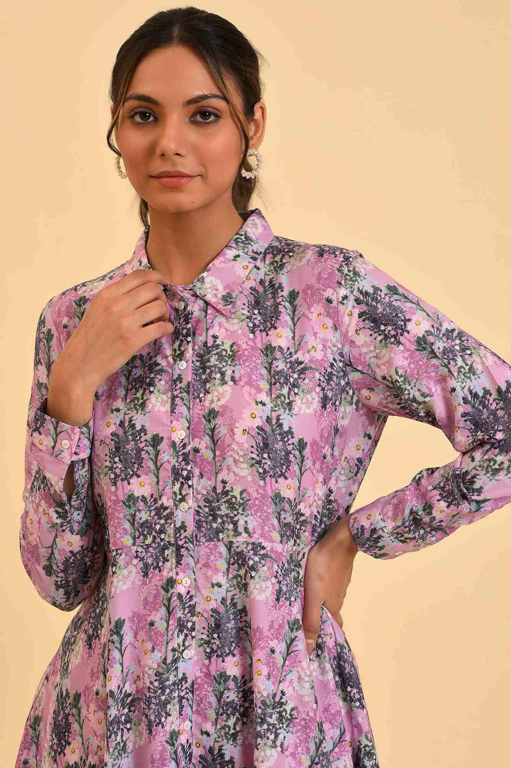 W for Woman Purple Floral Printed Flared Top | Grocsy