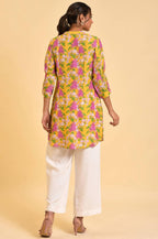 W for Woman Yellow Floral Printed Button Down Tunic | Grocsy