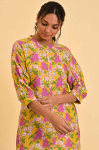 W for Woman Yellow Floral Printed Button Down Tunic | Grocsy