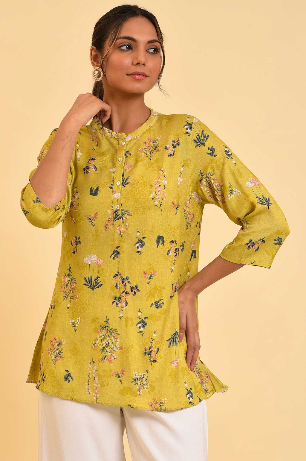 W for Woman Yellow Floral Straight Top | Grocsy