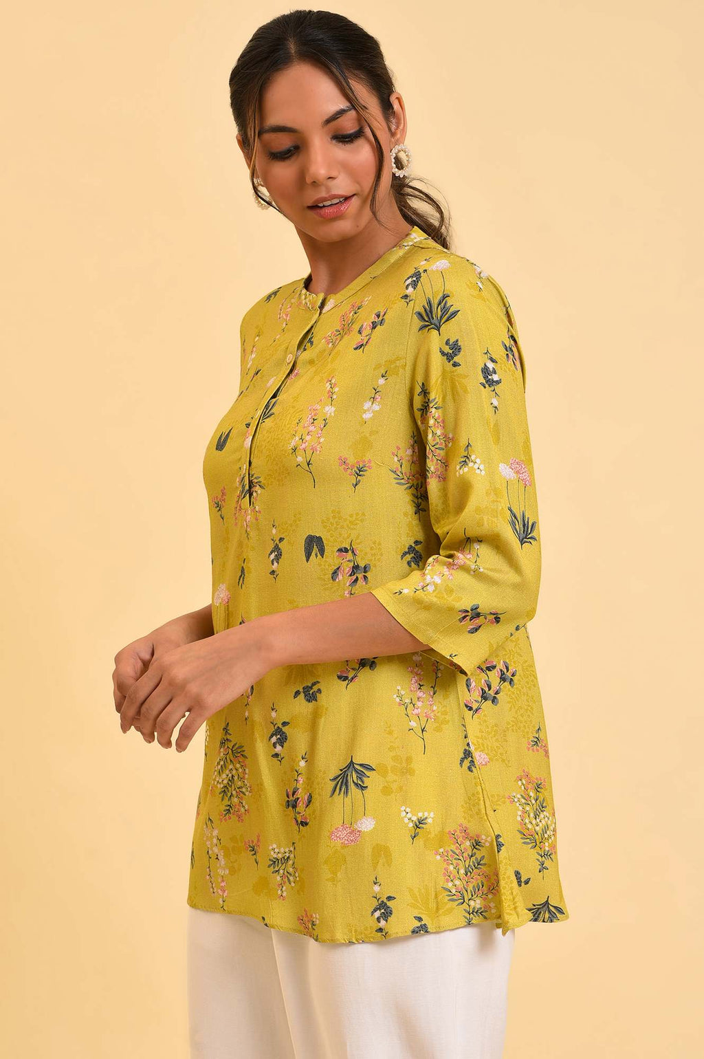 W for Woman Yellow Floral Straight Top | Grocsy