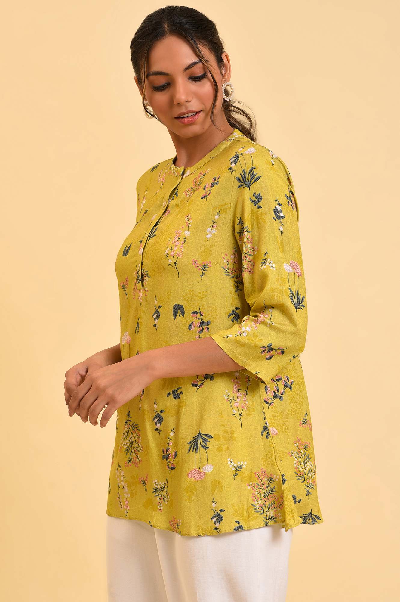 W for Woman Yellow Floral Straight Top | Grocsy