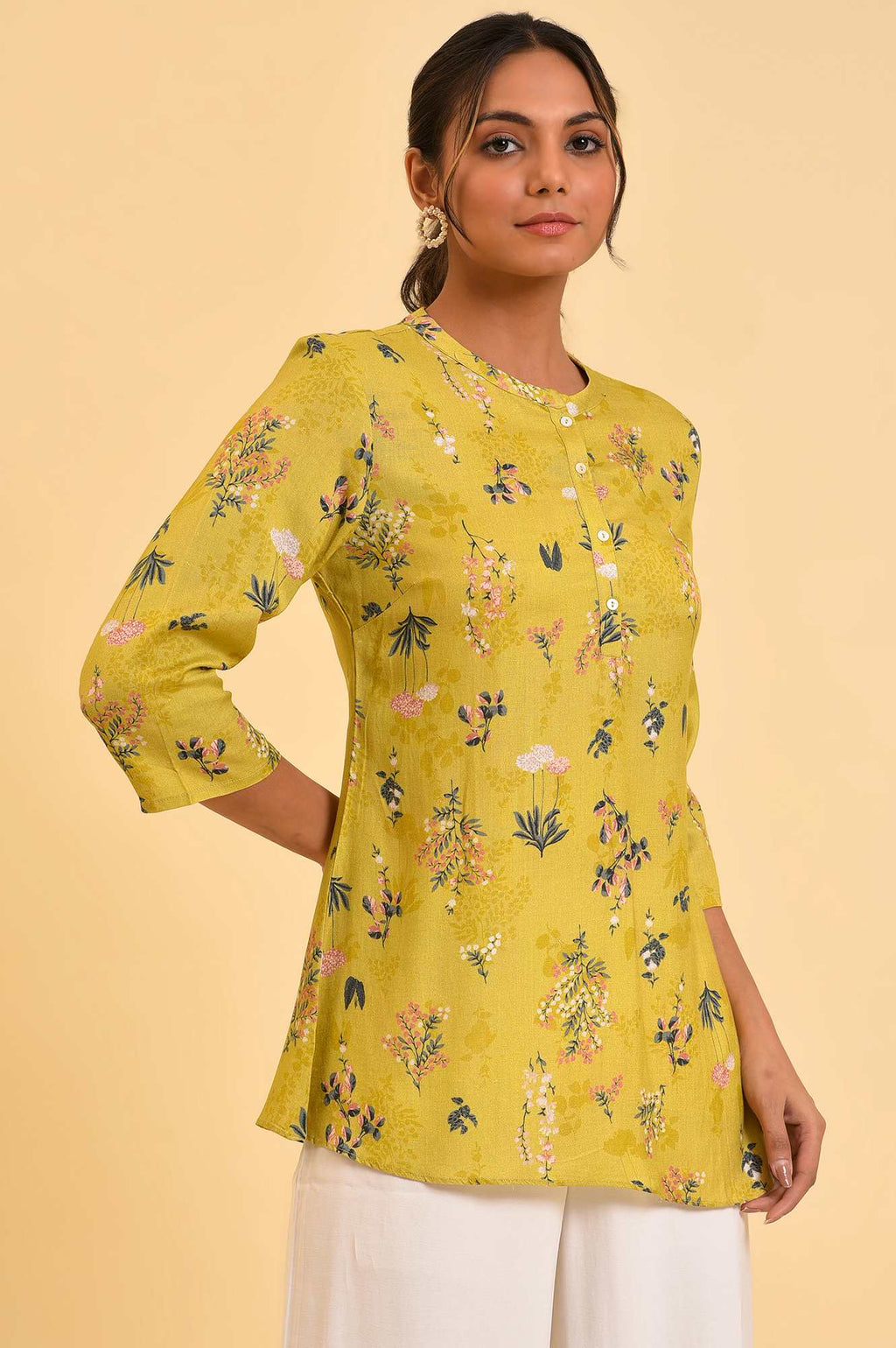 W for Woman Yellow Floral Straight Top | Grocsy
