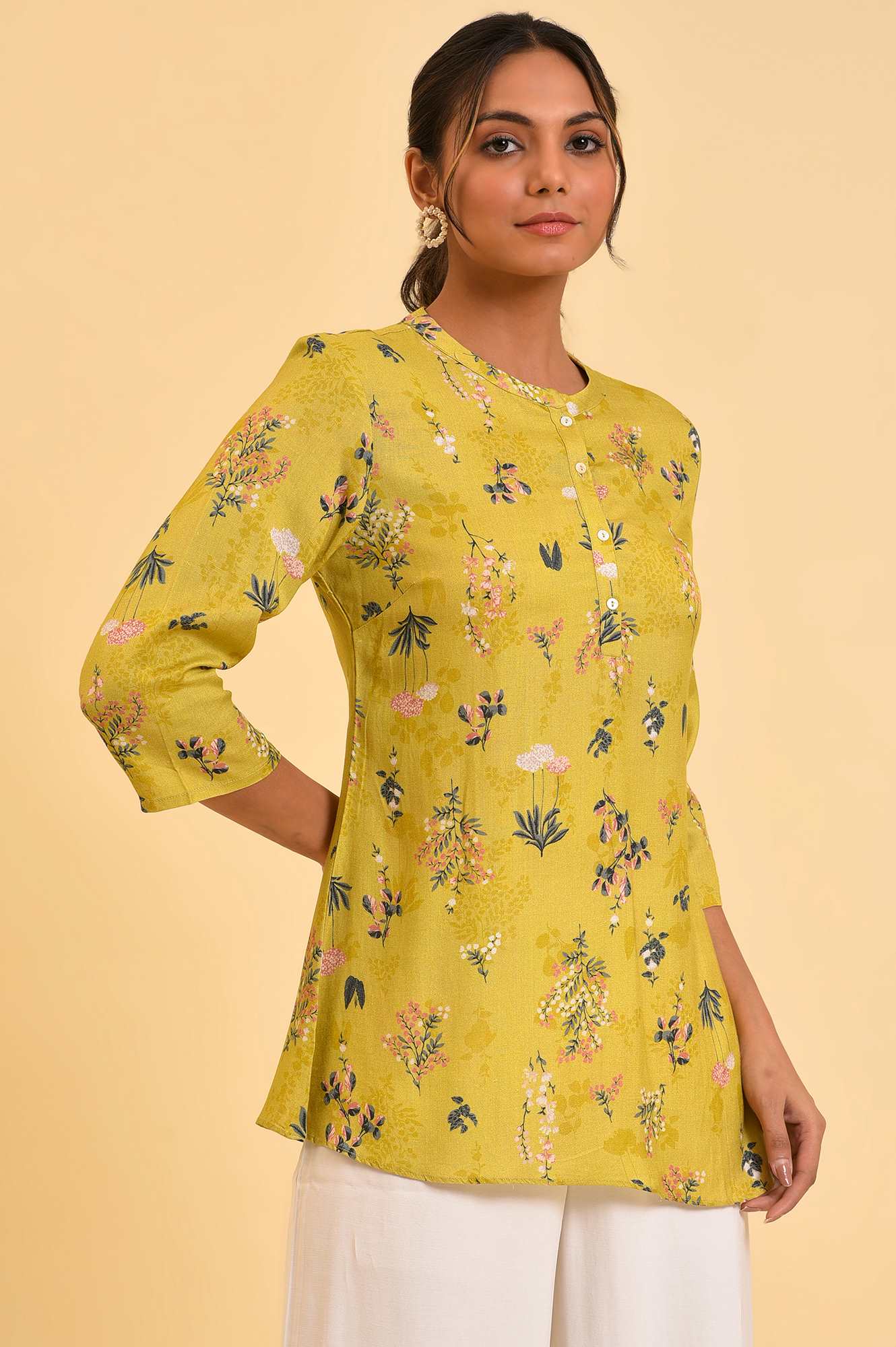 W for Woman Yellow Floral Straight Top | Grocsy