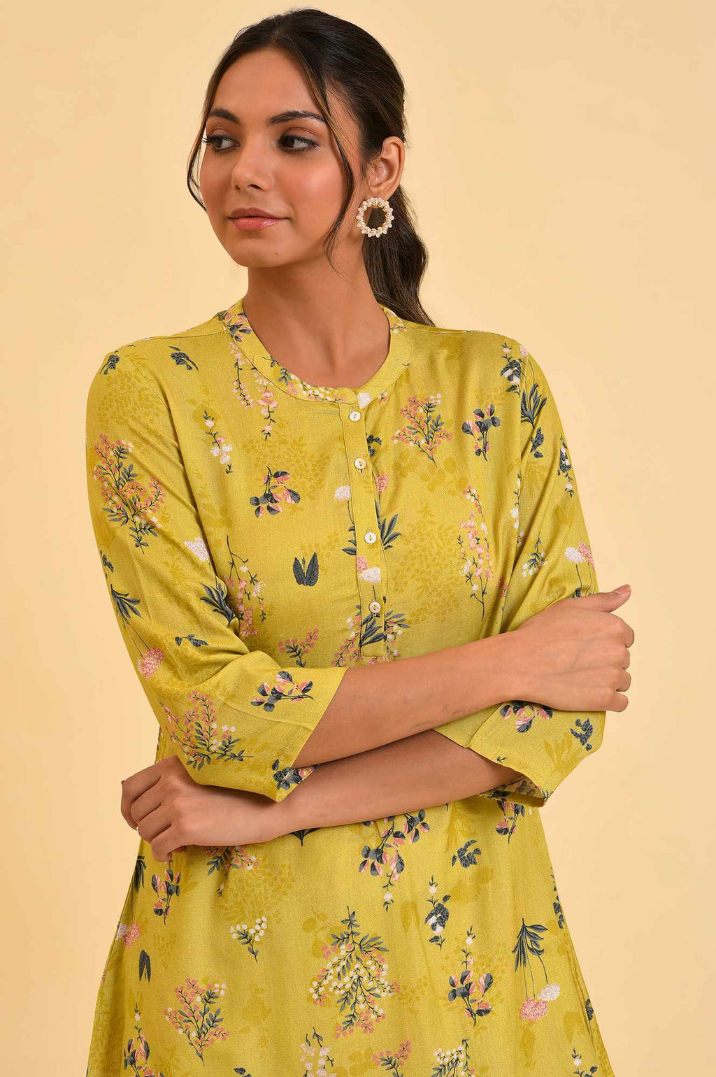 W for Woman Yellow Floral Straight Top | Grocsy