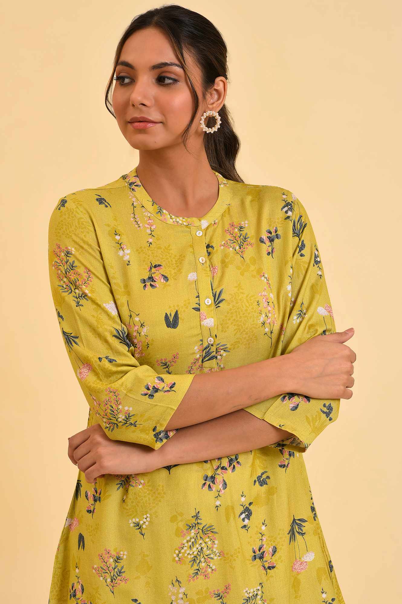W for Woman Yellow Floral Straight Top | Grocsy