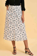 W for Woman Ecru Printed Schiffli Skirt | Grocsy