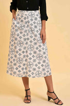 W for Woman Ecru Printed Schiffli Skirt | Grocsy