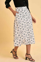W for Woman Ecru Printed Schiffli Skirt | Grocsy
