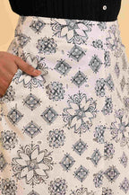 W for Woman Ecru Printed Schiffli Skirt | Grocsy