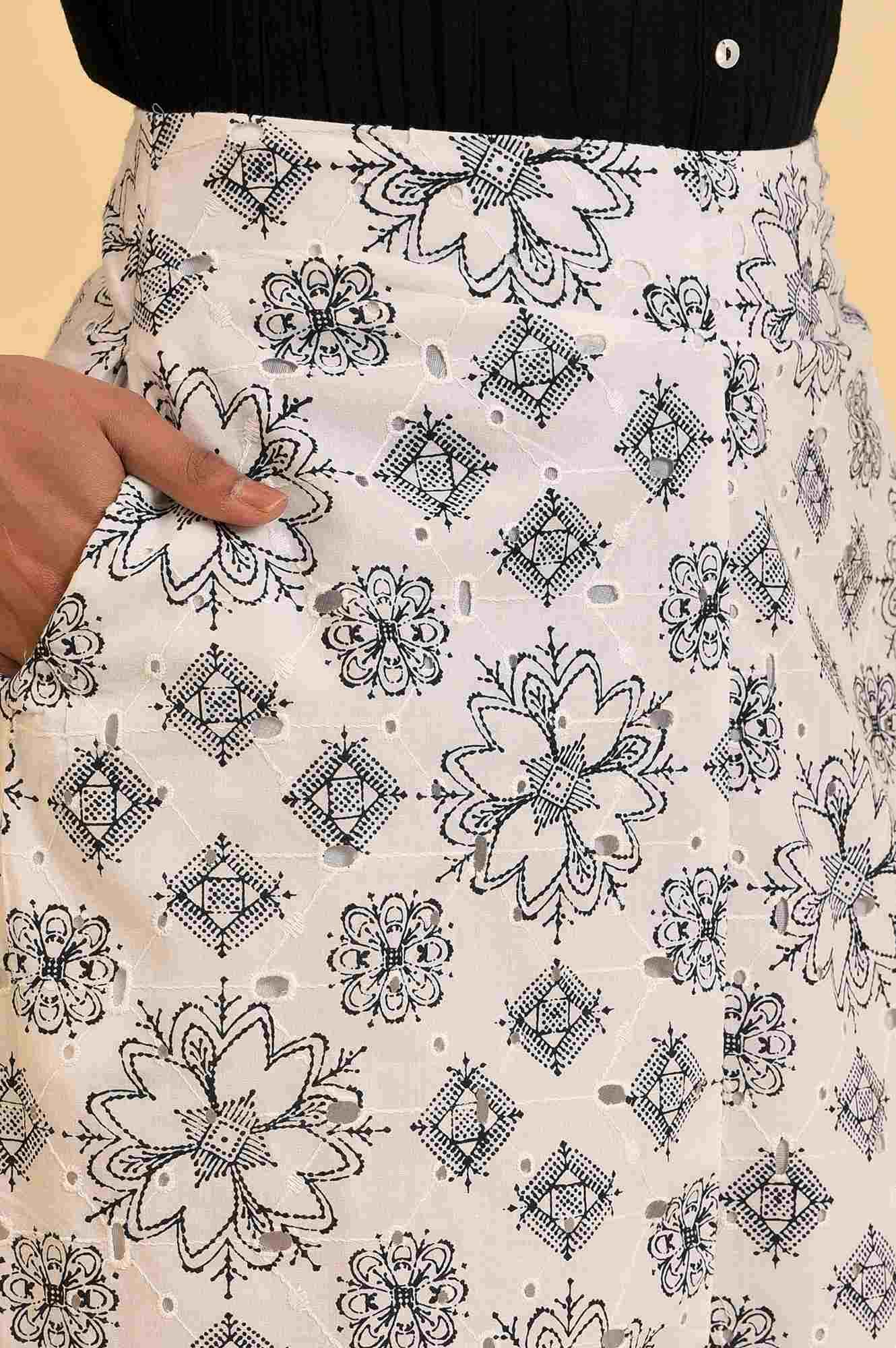 W for Woman Ecru Printed Schiffli Skirt | Grocsy
