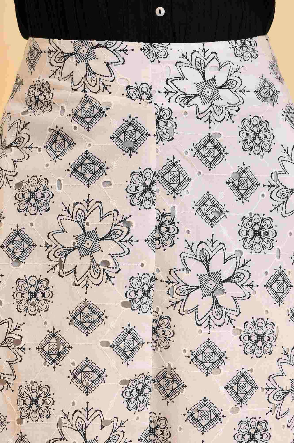 W for Woman Ecru Printed Schiffli Skirt | Grocsy