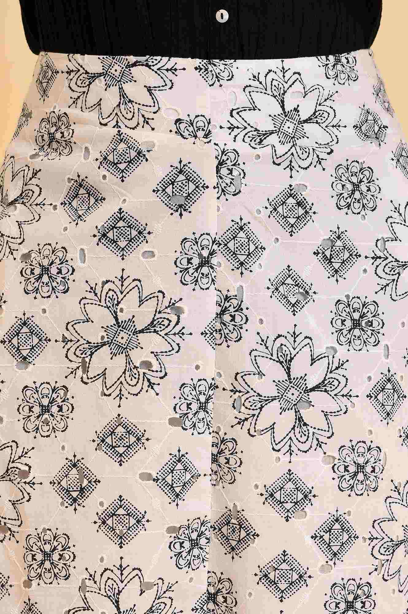 W for Woman Ecru Printed Schiffli Skirt | Grocsy