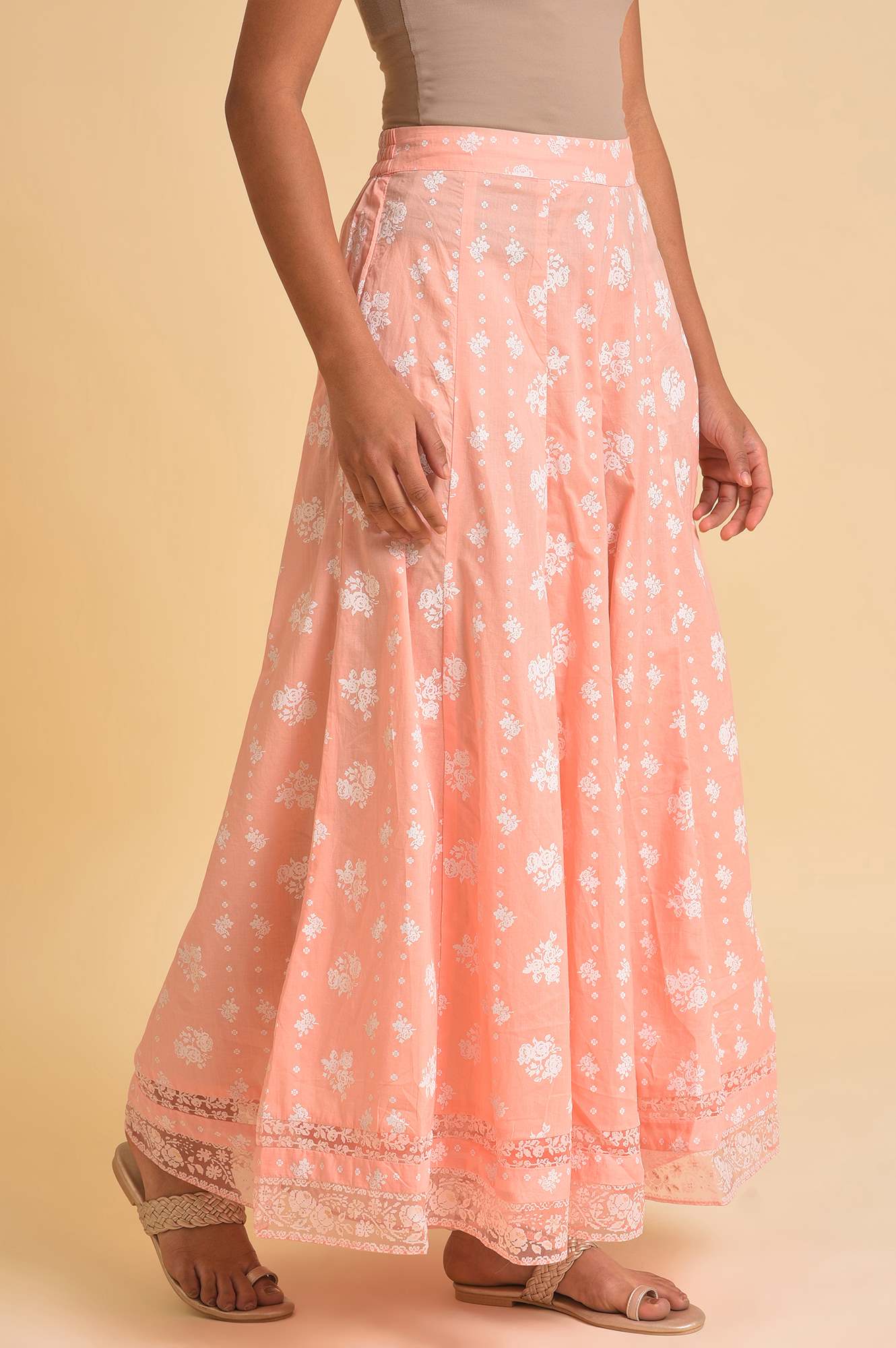 W for Woman Pink Printed Festive Culottes | Grocsy